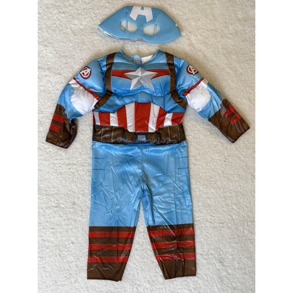 Marvel Captain America Halloween Costume Boys 2T Padded Muscles with Mask NEW - Picture 1 of 4